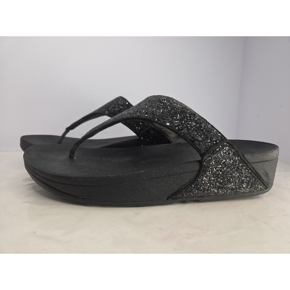 Fitflop LuLu Black Glitter Toe-Post Sandals Thong Platform Sz 8 Comfortable - Picture 4 of 8